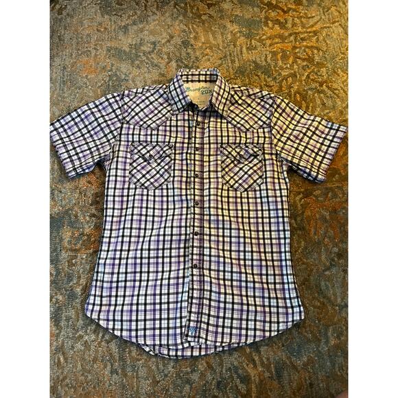 Wrangler 20X Mens Purple Plaid, Short Sleeve Western Shirt S - Picture 1 of 4